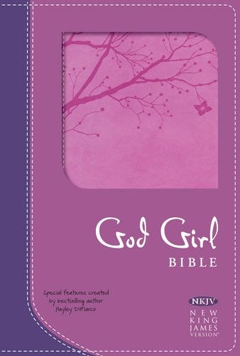 NKJV God Girl Bible, Pretty Purple/Berry Pink Duravella, Tree Design Duravella
