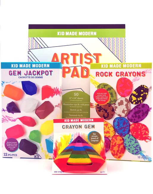 GeoArtist Bundle (Kid Made Modern) Gem Jackpot, Rock Crayons, Crayon Gem, Artist Pad