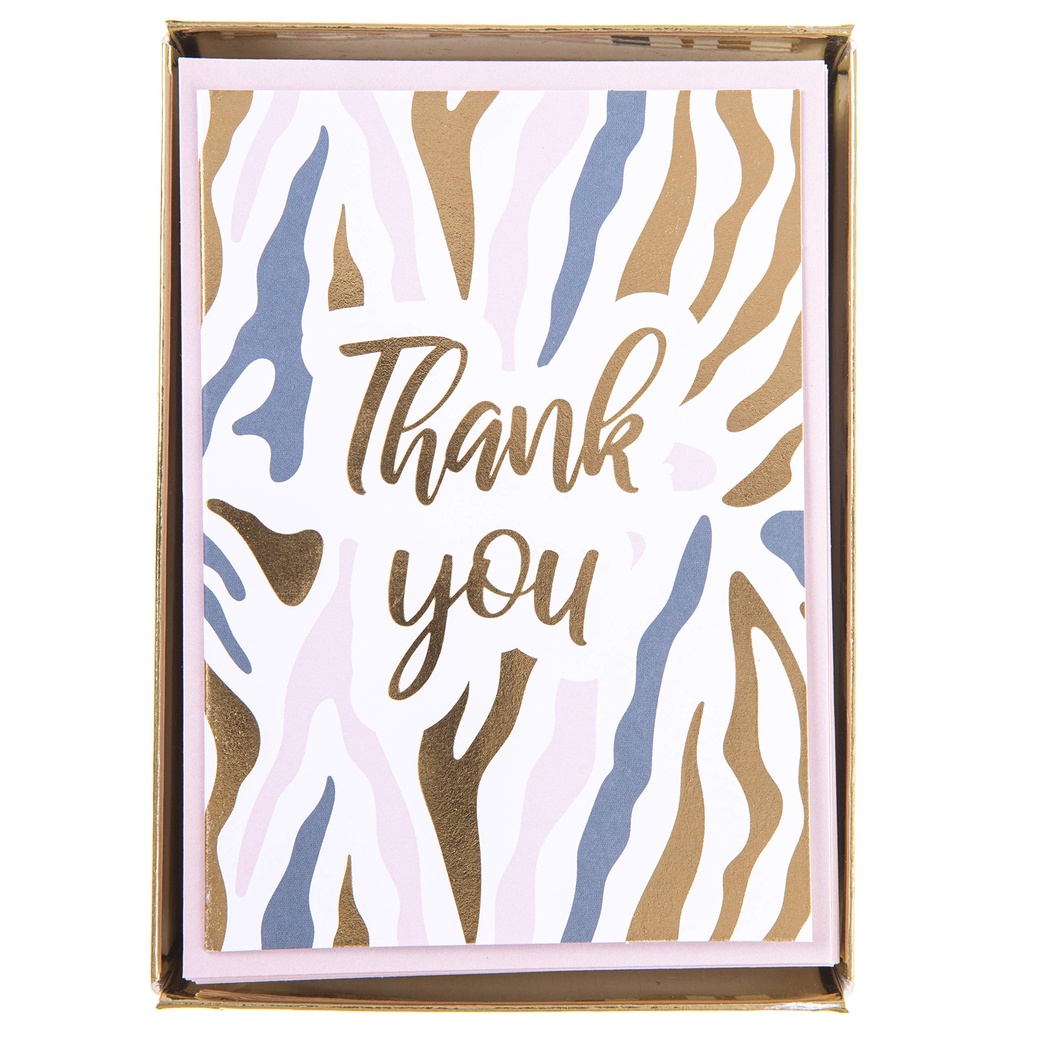 Graphique Box of Thank You Cards, Pink and Navy Zebra - Includes 16 Cards with Matching Envelopes and Storage Box, Cute Stationery Made of Durable Heavy Cardstock, Cards Measure 3.25" x 4.75"
