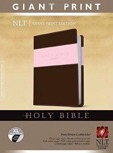 Holy Bible, Giant Print NLT, TuTone (Red Letter, LeatherLike, Pink/Brown, Indexed)