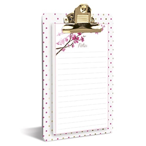 Graphique Blossom Clipboard, Highly-Durable and Sturdy Re-Useable Board with Polka Dot Design, Includes Matching 80 Page Floral Notepad, 6" x 10" x 0.75"