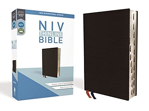 NIV, Thinline Bible, Bonded Leather, Black, Red Letter, Thumb Indexed, Comfort Print