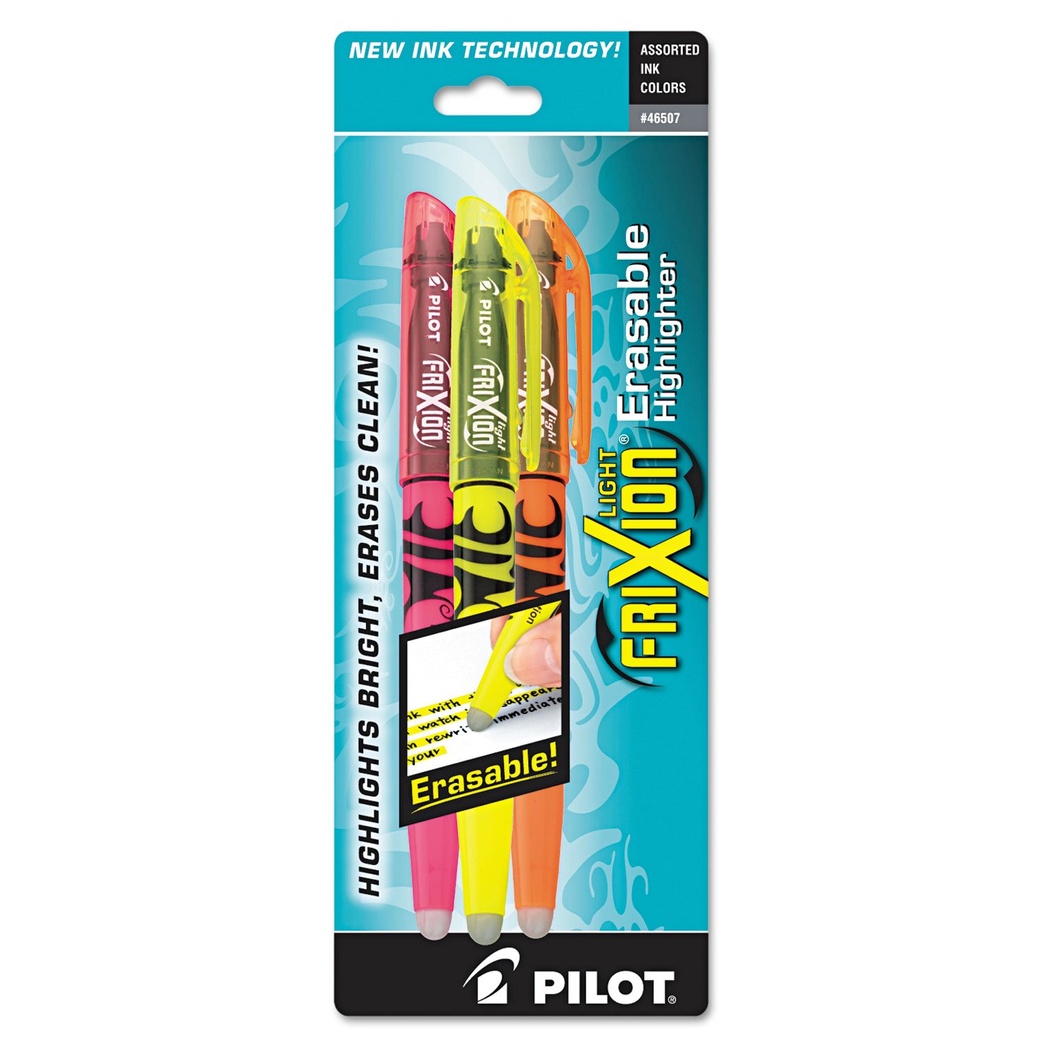 Pilot 46507 Frixion Lite Erasable Highlighter, Assorted Ink, Chisel, 3/Pack