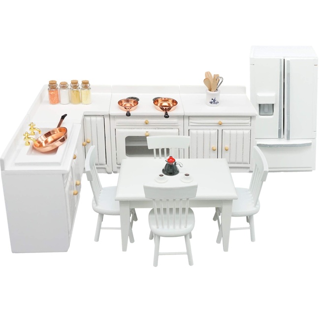 1/12 Scale Dolls House Miniature White Kitchen Set 
