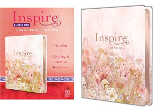 Inspire Catholic Bible NLT Large Print (LeatherLike, Pink Fields with Rose Gold): The Bible for Coloring & Creative Journaling