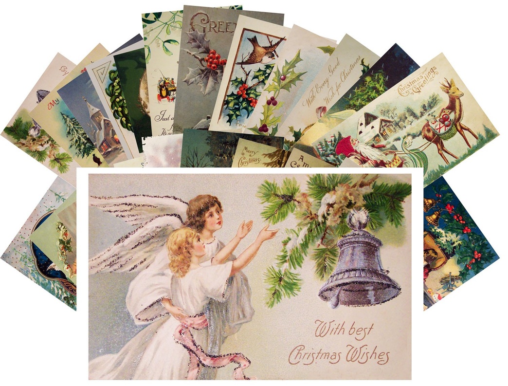 Vintage Christmas Greeting Cards 24pcs Antique Christmas Wishes Angels Santa REPRINT Postcard Set