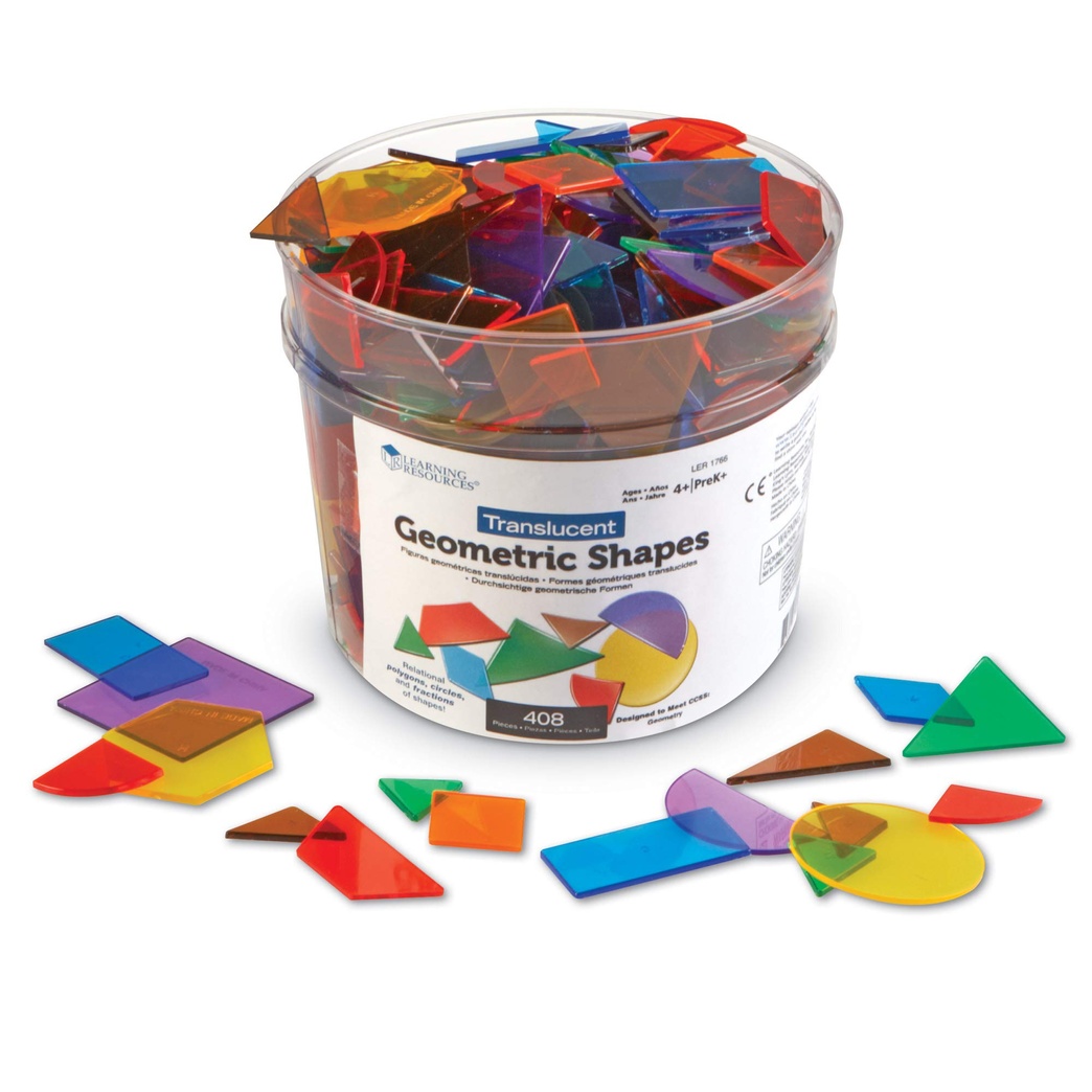 Learning Resources Translucent Geometric Shapes - 408 Pieces, Grades Pre-K+ | Ages 4+ Preschool Learning Materials, Manipulative Shapes, Early Geometry Skills, Classroom Accessories, Teacher Aids