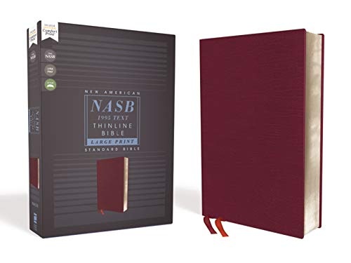 NASB, Thinline Bible, Large Print, Bonded Leather, Burgundy, Red Letter Edition, 1995 Text, Comfort Print
