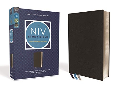 NIV Study Bible, Fully Revised Edition, Genuine Leather, Black, Red Letter, Comfort Print