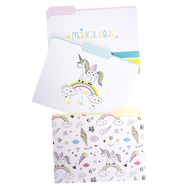 Graphique Magic Unicorn File Folder Set - Includes 9 Folders with 3 Unique Colorful Designs, Embellished w/Gold Foil on Durable Triple-Scored Coated Cardstock, 11.75" x 9.5"