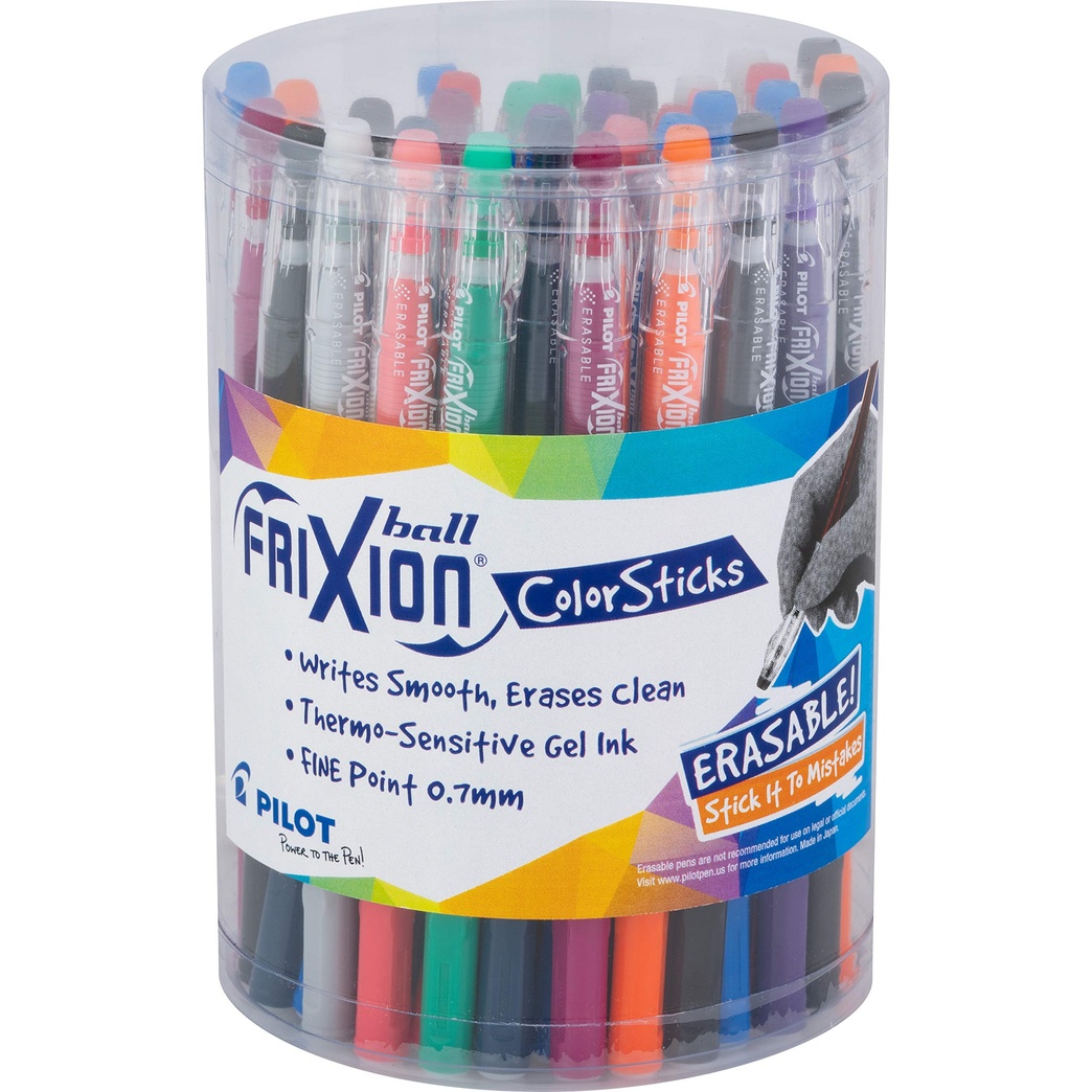 PILOT FriXion ColorSticks Erasable Gel Ink Stick Pens, Fine Point, Assorted Color Inks, 10 Unique Colors, Tub of 36 (5805)