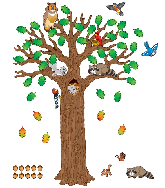 Carson Dellosa Woodland Bulletin Board Set—Seasonal Tree Cutout With Forest Animals, Autumn Leaves, Acorns, Elementary Classroom and Homeschool Decorations (120 pc)