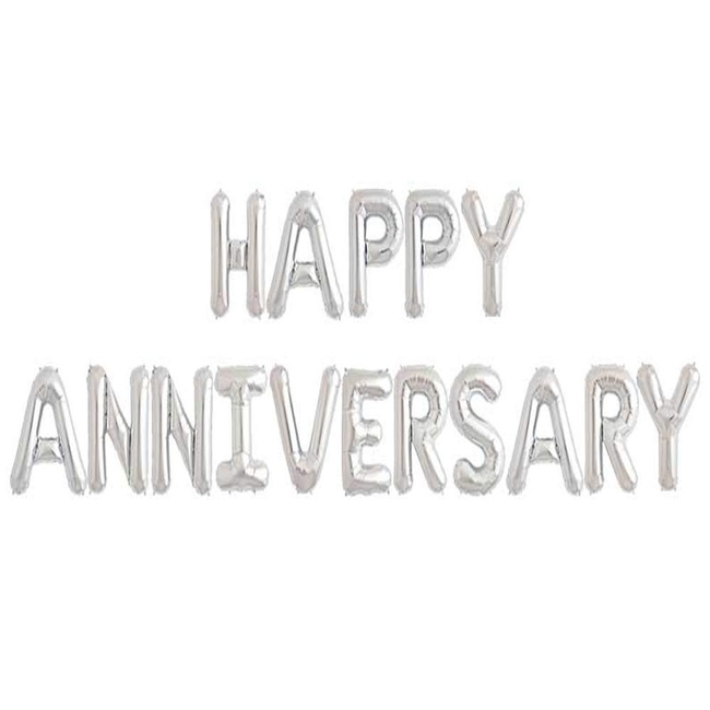 Tellpet HAPPY ANNIVERSARY Balloons Banner, Anniversary Party Decorations, Silver, 16 Inch