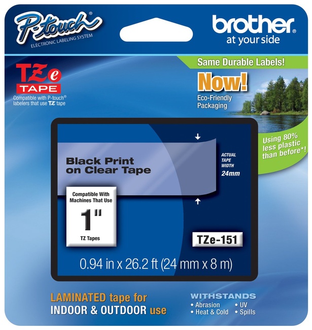 Genuine Brother 1" (24mm) Black on Clear TZe P-Touch Tape for Brother PT-2400, PT2400 Label Maker