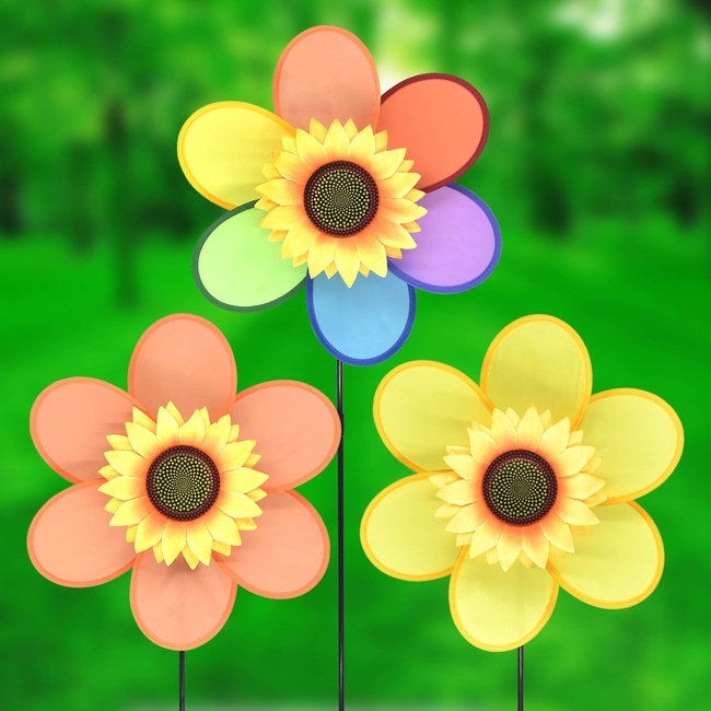 FENELY Sunflower Garden Pinwheels Windmill Wind Spinner Kids Toys for Yard Decor Bird Deterrent Decorative Garden Stakes Outdoor Whimsical Baby Gifts