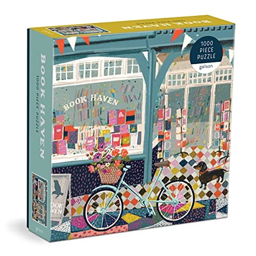 Galison Book Haven Puzzle, 1000 Pieces, 20” x 20” – Difficult Jigsaw Puzzle with Stunning & Colorful Artwork of a Book Shop by Victoria Ball – Thick, Sturdy Pieces, Challenging Family Activity