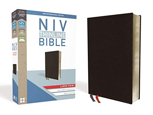 NIV, Thinline Bible, Large Print, Bonded Leather, Black, Red Letter Edition