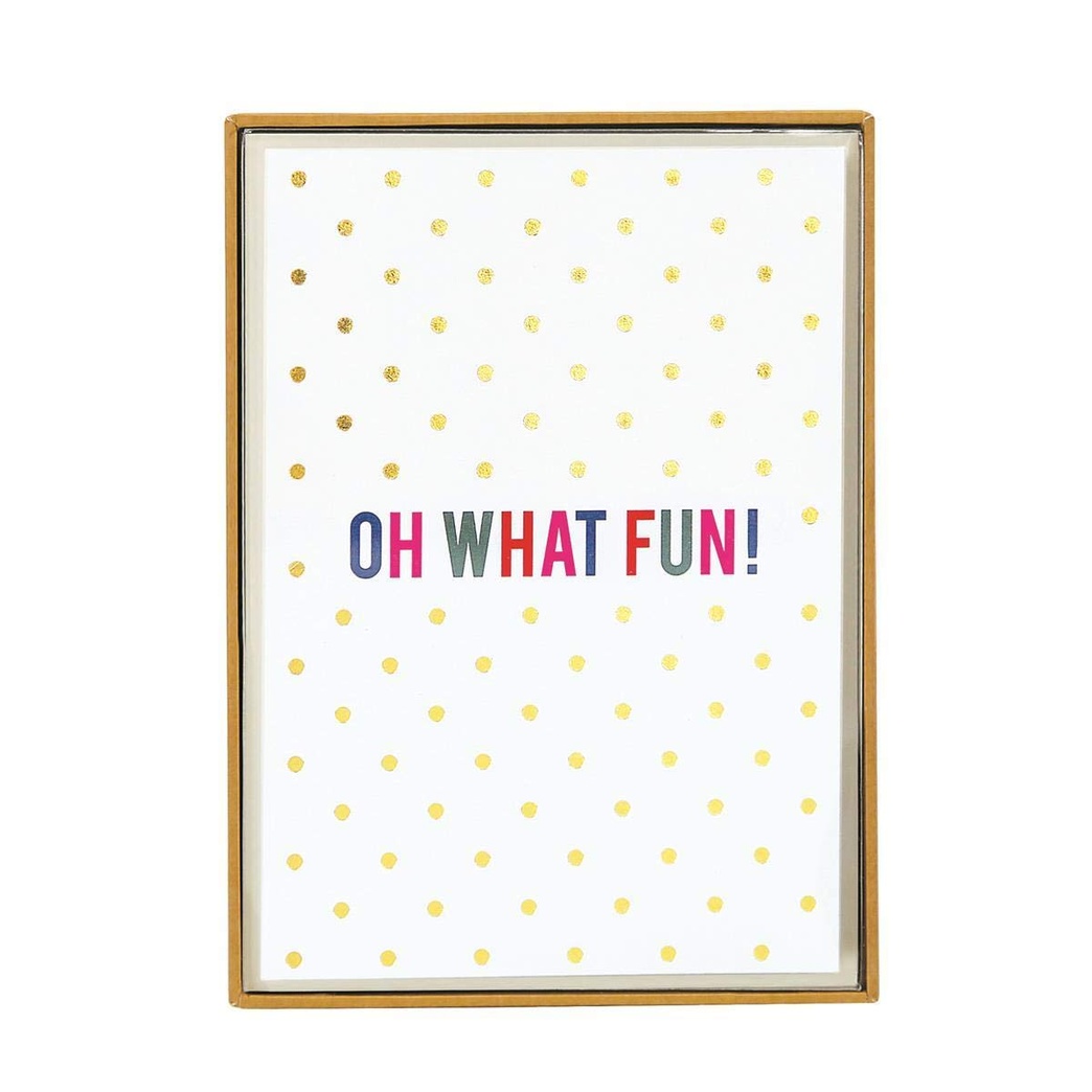 Graphique Oh What Fun Boxed Cards — 15 Embellished Gold Foil Holiday Cards -"Oh What Fun!" Message on Gold Dot Background, Christmas Cards, Matching Envelopes and Storage Box, 3.25" x 4.75"