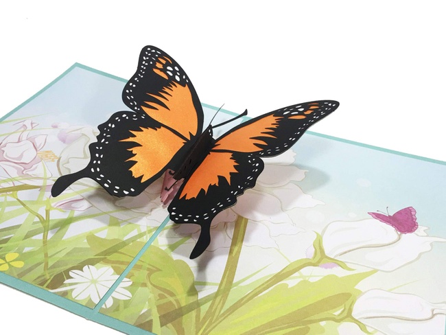3D Butterfly Pop Up Card and Envelope - Romantic Thoughtful Gifts - Pop Up Greeting Cards for Birthday, Christmas, New Year, Anniversary, Valentine, Wedding, Graduation, Thank You. Orange Butterfly