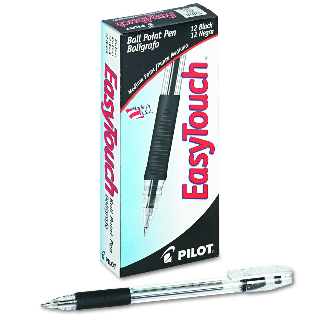 Pilot EasyTouch Ball Point Stick Pens, Medium Point, Black Ink, Dozen Box (32010)