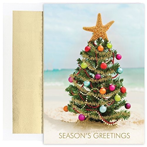 Masterpiece Studios Warmest Wishes 18-Count Christmas Cards, Beach Christmas Tree, 5.62" x 7.87" (901400)