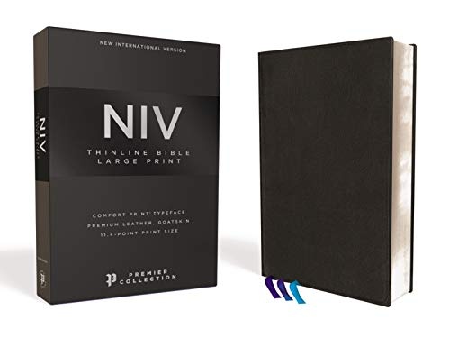 NIV, Thinline Bible, Large Print, Premium Goatskin Leather, Black, Premier Collection, Comfort Print