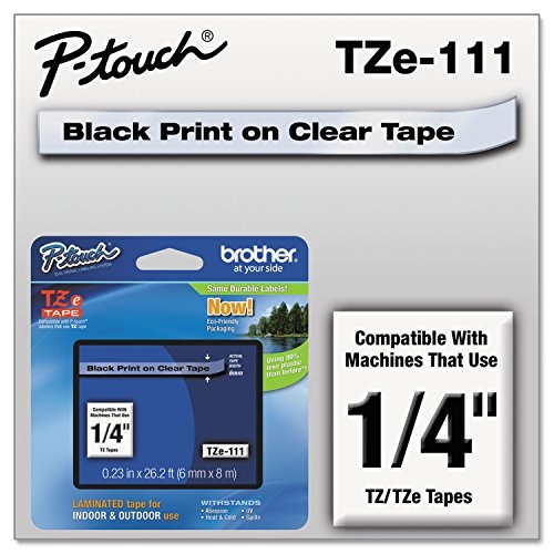 Brother 1/4 Inch Laminated Black On Clear Tape 1/Pkg 26.2 Ft For Tz P-Touch All Tz Machines