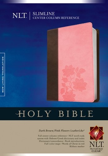 Slimline Center Column Reference Bible NLT, TuTone (Red Letter, LeatherLike, Dark Brown/Pink Flowers, Indexed)