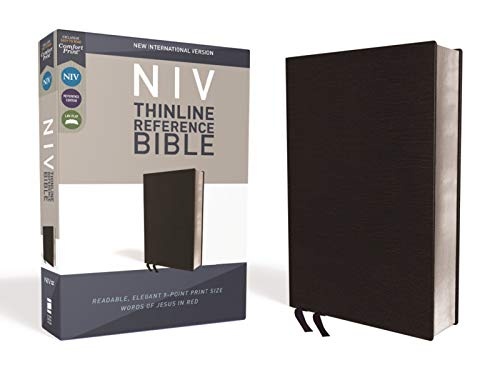 NIV, Thinline Reference Bible, Bonded Leather, Black, Red Letter, Comfort Print
