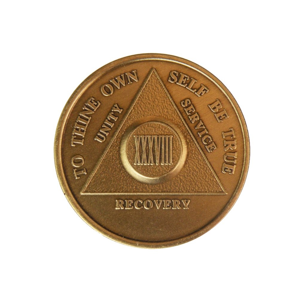 38 Year Antique Bronze AA (Alcoholics Anonymous)-Sober-Sobriety-Birthday-Medallion-Chip-Challenge