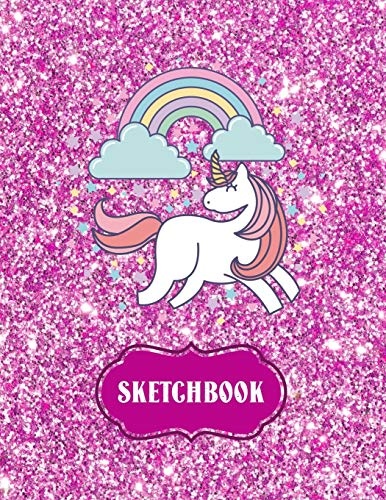 Sketchbook: Cute Unicorn Kawaii Notebook with Pink Glitter Effect Background, 100+ Pages, 8.5"x11" Blank Paper with Unicorns and Doodles, Great Gift ... Animals, and Coloring (Cute Gifts for Girls)