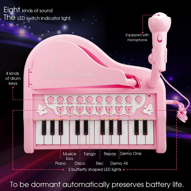 Love&Mini Piano Toy Keyboard for Kids Birthday Gift Age 1+ Pink 24 Keys  Toddler Piano Music Toy Instruments with Microphone