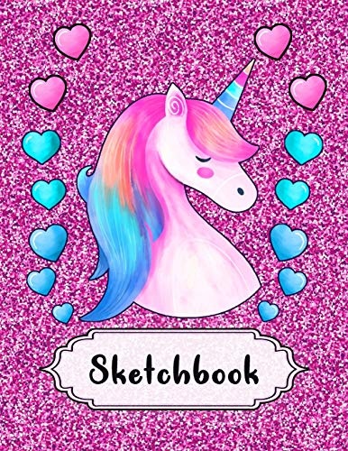 Sketchbook: Cute Unicorn On Pink Glitter Sparkles Effect Background, Large Blank Sketchbook For Girls, 110 Pages, 8.5" x 11", For Sketching, Drawing & Crayon Coloring (Kids Drawing Books)