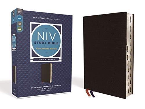 NIV Study Bible, Fully Revised Edition, Large Print, Bonded Leather, Black, Red Letter, Thumb Indexed, Comfort Print