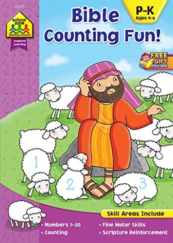 School Zone - Bible Counting Fun! Workbook - Ages 4 to 6, Preschool to Kindergarten, Christian Scripture, Old & New Testament, Numbers 1-25, and More (Inspired Learning Workbook)