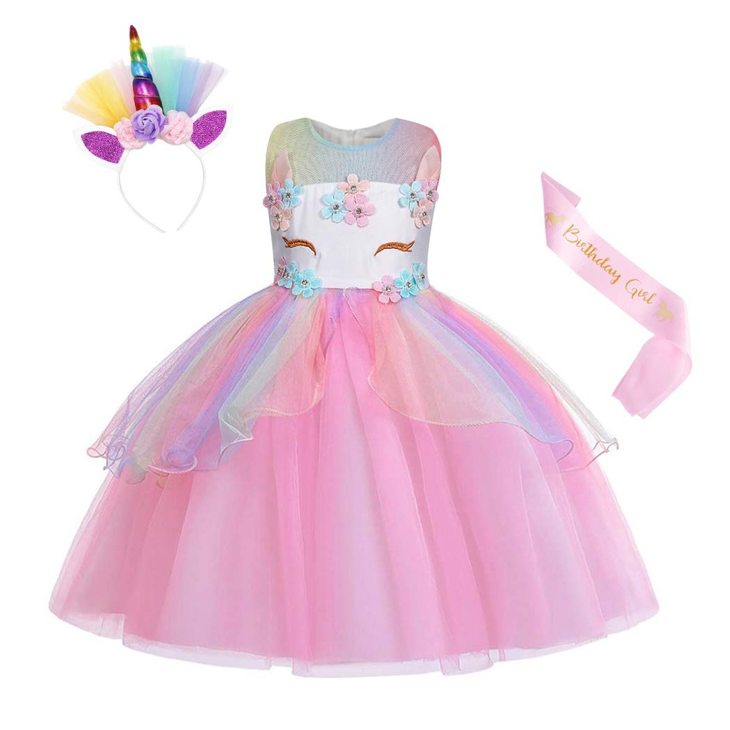 MetCuento Girls Unicorn Costume Princess Pageant Party Dresses Sequin Fancy Dress up Cosplay Tutu Dress with Headband MetCuento Girls Unicorn Costume Princess Pageant Party Dresses Sequin Fancy Dress up Cosplay Tutu Dress with Headband