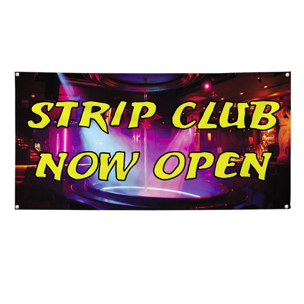 Vinyl Banner Multiple Sizes Strip Club Now Open Advertising Printing Lifestyle Outdoor Weatherproof Industrial Yard Signs Black 4 Grommets 16x40Inches