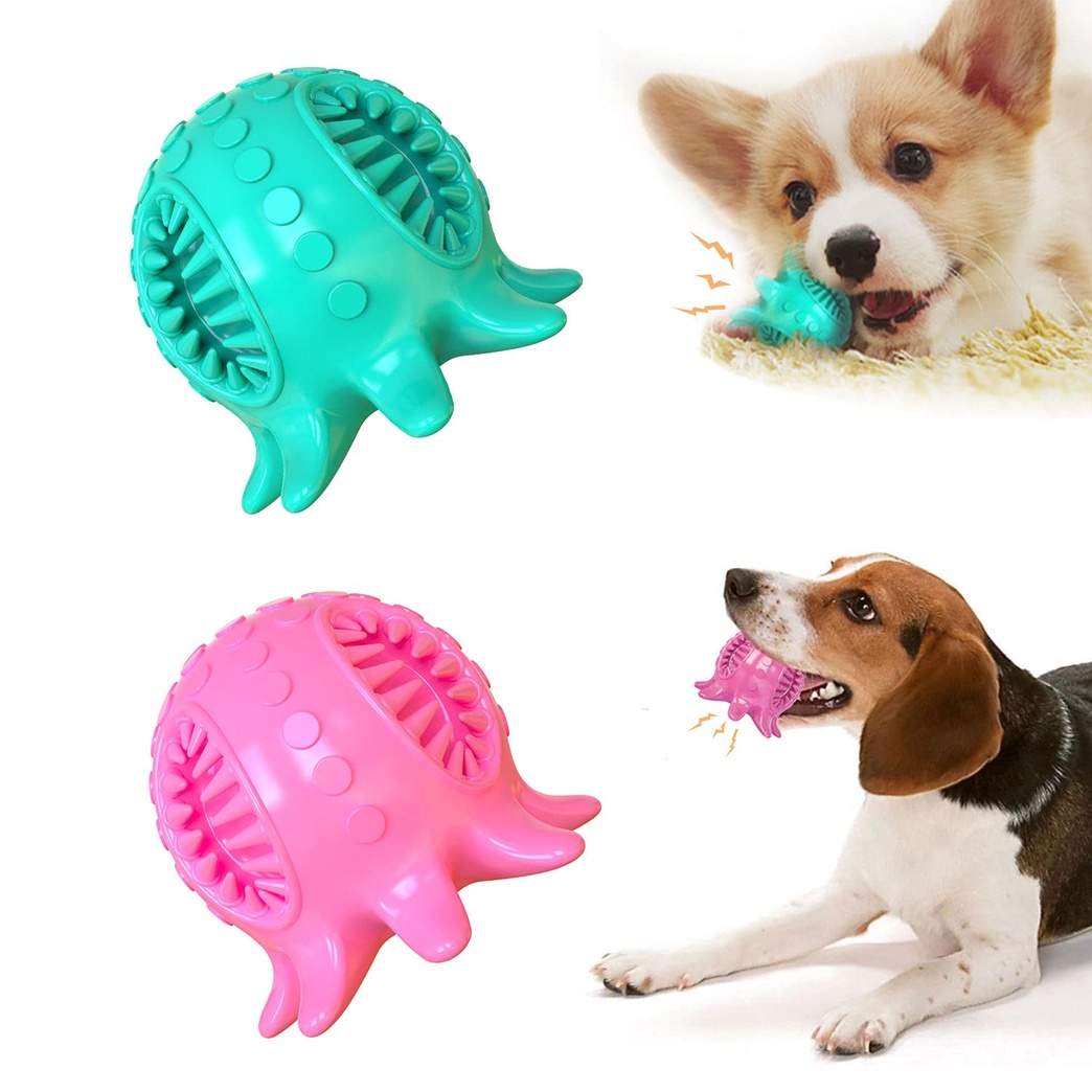Dog Toys Balls Pet Tooth Cleaning Octopus Jolly Balls for Dogs Chew Squeaky Toys IQ Treat Ball Food Dispensing Toys Interactive Toy Ball for Puppy Small Medium Large Dogs Blue and Pink