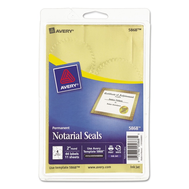AVE05868 - Metallic Gold Print or Write Notarial Seals for Inkjet Printers
