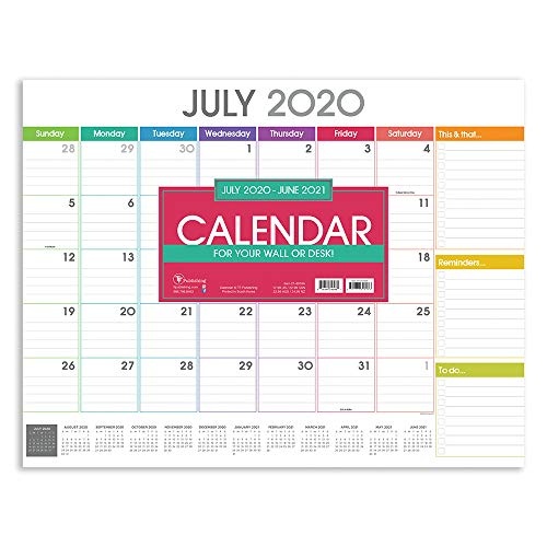 Rainbow Blocks Large 17 x 22 Desk Pad Monthly Blotter Calendar (July 2020 - June 2021)