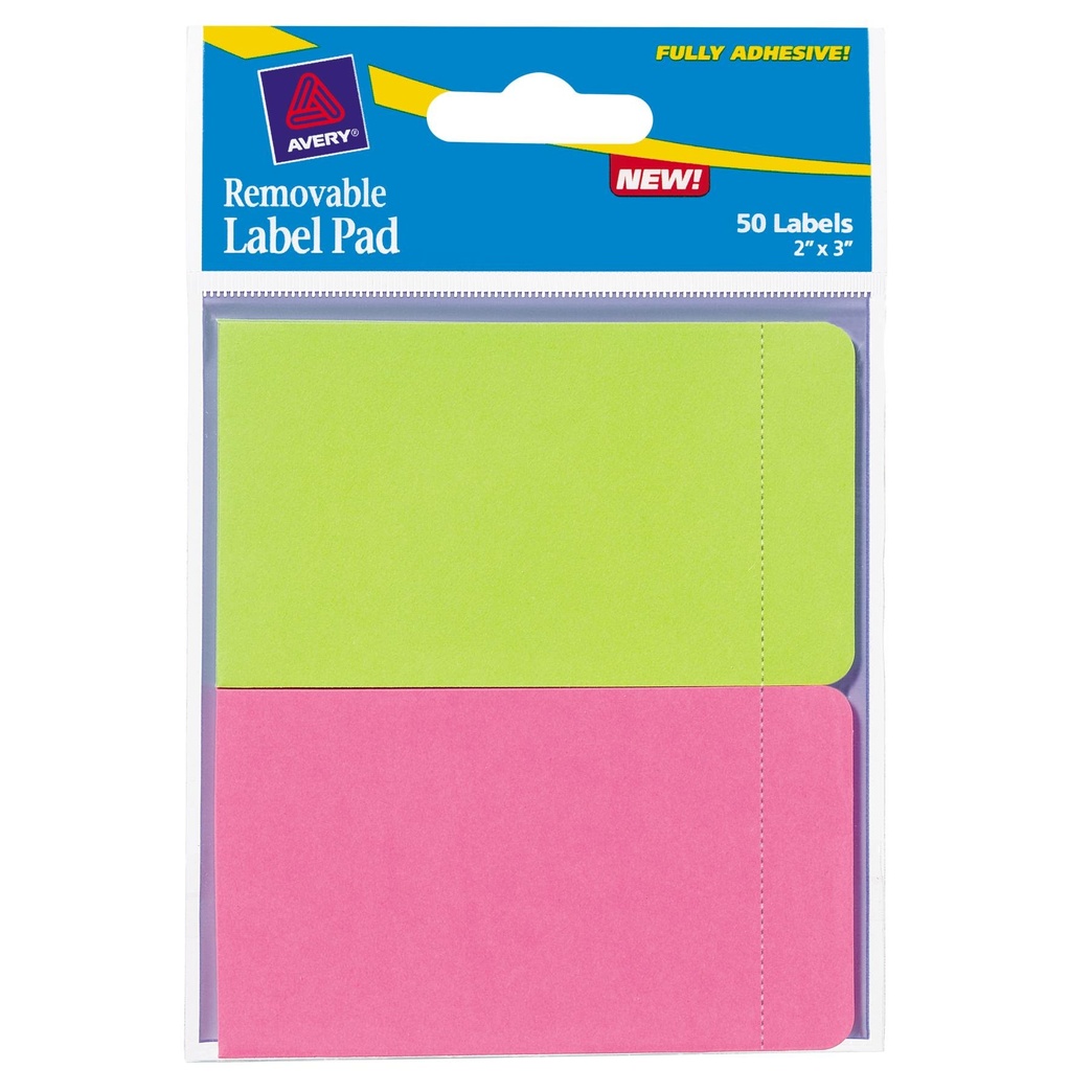 Avery Removable Label Pads, 2 x 3 Inch, Assorted, Pack of 50 (12037)