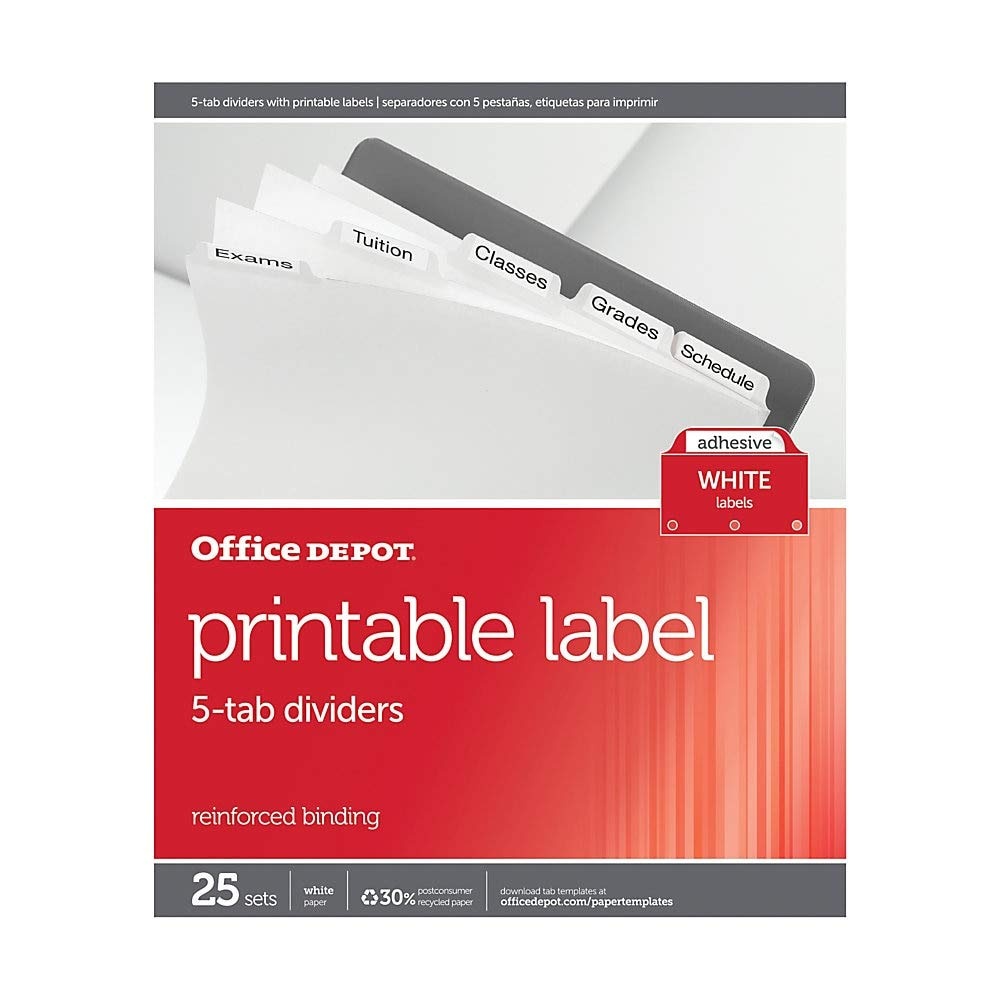 Office Depot Plain Dividers with Tabs and Labels, White, 5-Tab, Pack of 25  Sets, 11353 - Office Depot - Stevens Books