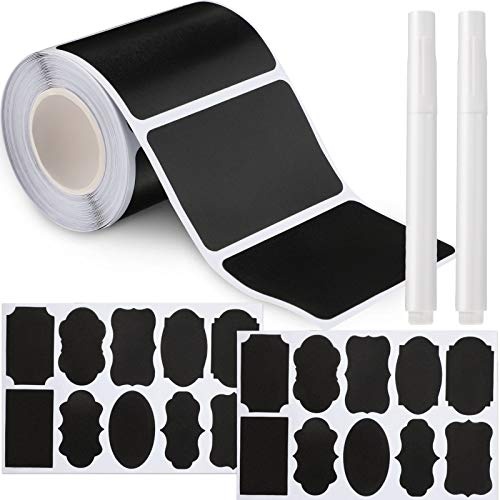 120 Pieces Reusable Chalkboard Stickers Waterproof Blackboard Labels and 20 Pieces Large Chalkboard Labels with 2 Pieces Erasable Chalk Pens for Jars, Spice, Craft, Home, Kitchen, Pantry or Fridge