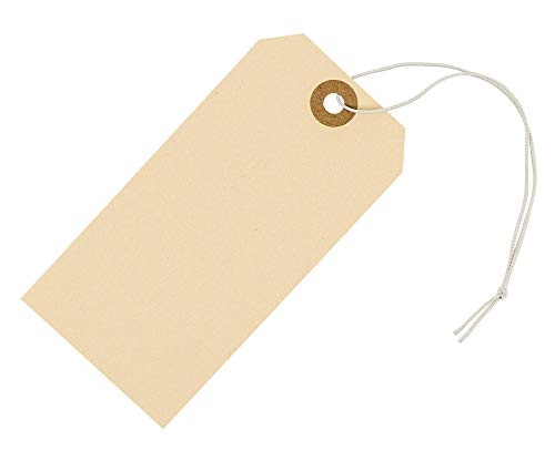 Ezdom Shipping Tags with String Attached 4 3/4' x 2 3/8' (12x6 cm) Box of 100 Large Manila Paper Tags with Strings and Reinforced Hole