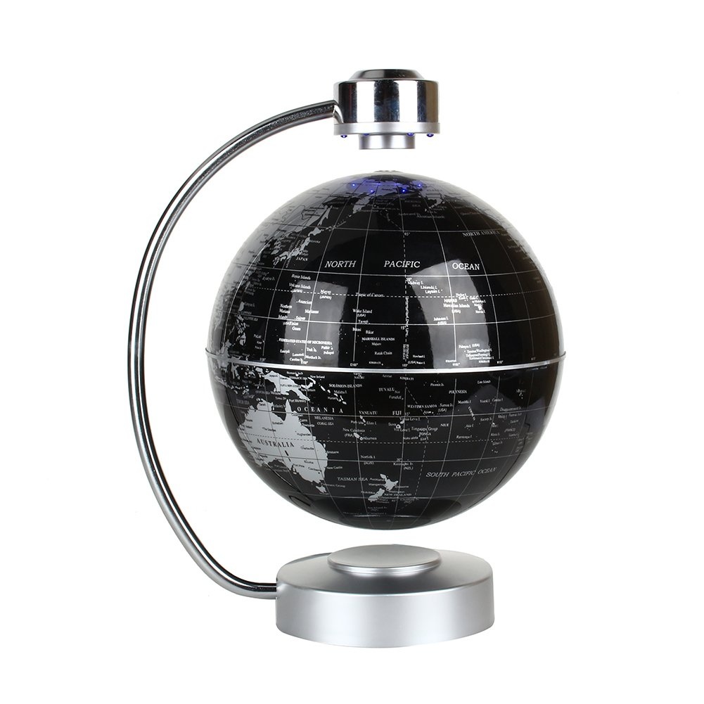 Floating Globe, Office Desk Display Magnetic Levitating and Rotating Planet Earth Globe Ball with World Map, Cool and Educational Gift Idea for Him - 8" Ball with Levitation Stand (Black)