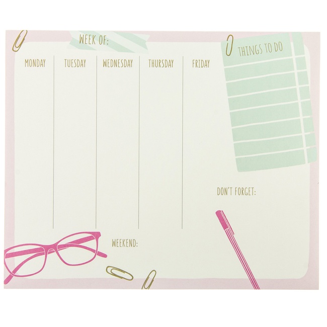 Graphique Glass and Pen Weekly Notepad, Weekly Organizer Notepad with 80 Tear-Off Weekly Sheets and Notes and To-Do List Sections, Perfect Organizer, 9.75" x 8"