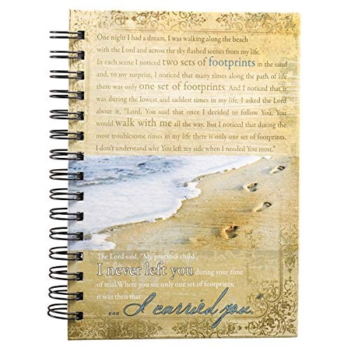 Christian Art Gifts Large Hardcover Notebook/Journal | Footprints In The Sand Poem | Beach Inspirational Wire Bound Spiral Notebook w/192 Lined Pages, 6â x 8.25â