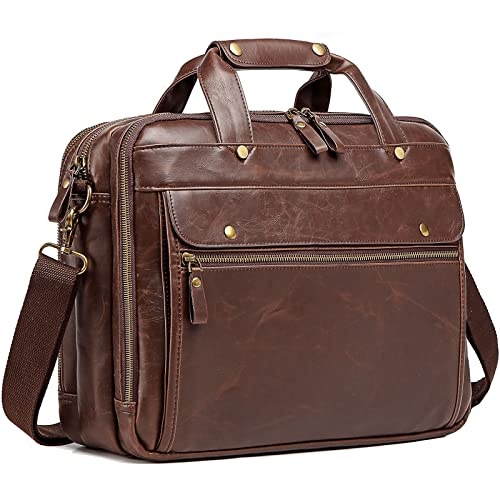 Leather Briefcase for Men Computer Bag Laptop Bag Waterproof Retro Business Travel Messenger Bag For Men Large 15.6 Inch,Perfect for Daily Use/Christmas (Brown)