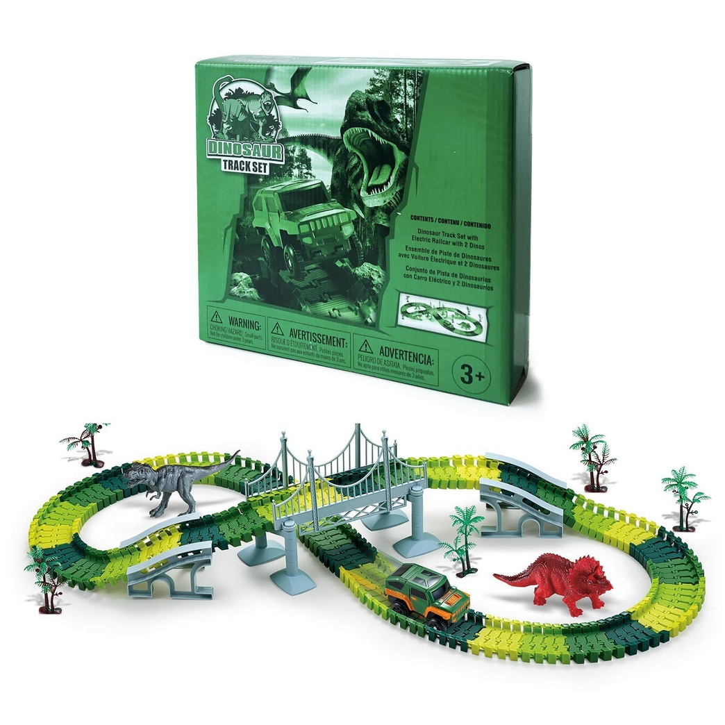 DINOSAUR Flexible Track Set FR2001: 173 total pieces - includes 1 Off-Road Electric Toy Vehicle & 2 Dinosaurs (Species May Vary)- Fun Learning Dino Gift for 3 Year Olds & Up []