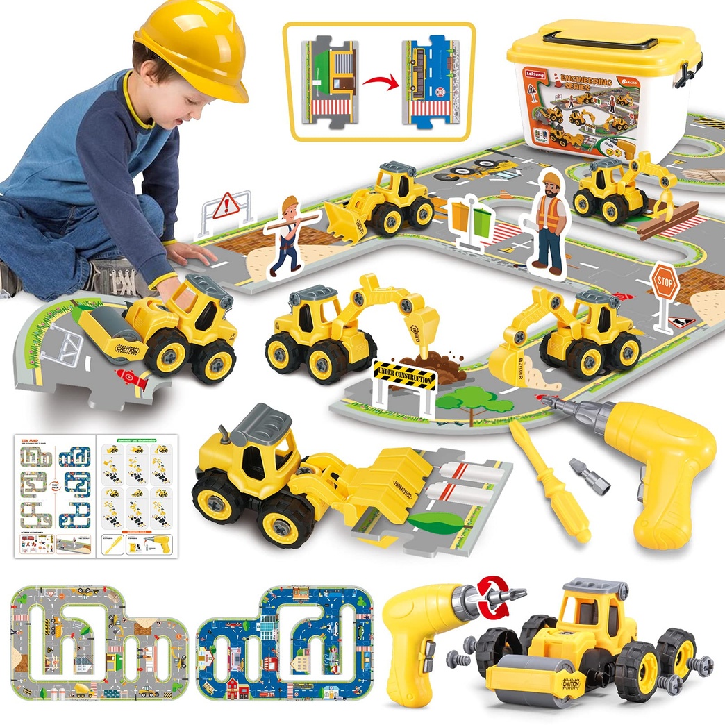 Construction Toys for Kids 5-7 STEM Toys Engineering Car Track Set Take Apart Truck Toys Birthday Gift for 3 4 5 6 Year Old Toddlers Boys Children